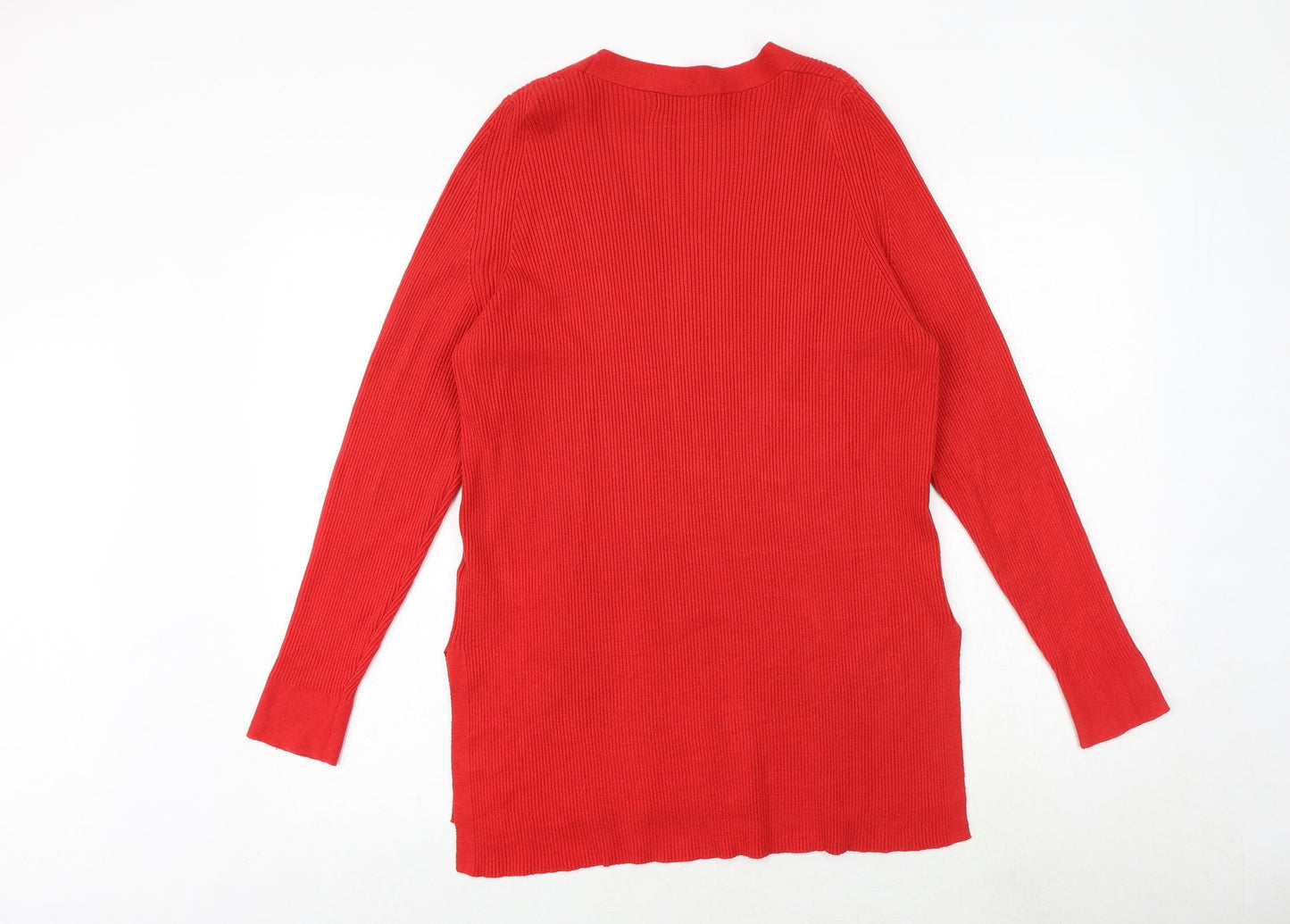 Marks and Spencer Womens Red V-Neck Viscose Pullover Jumper Size 12