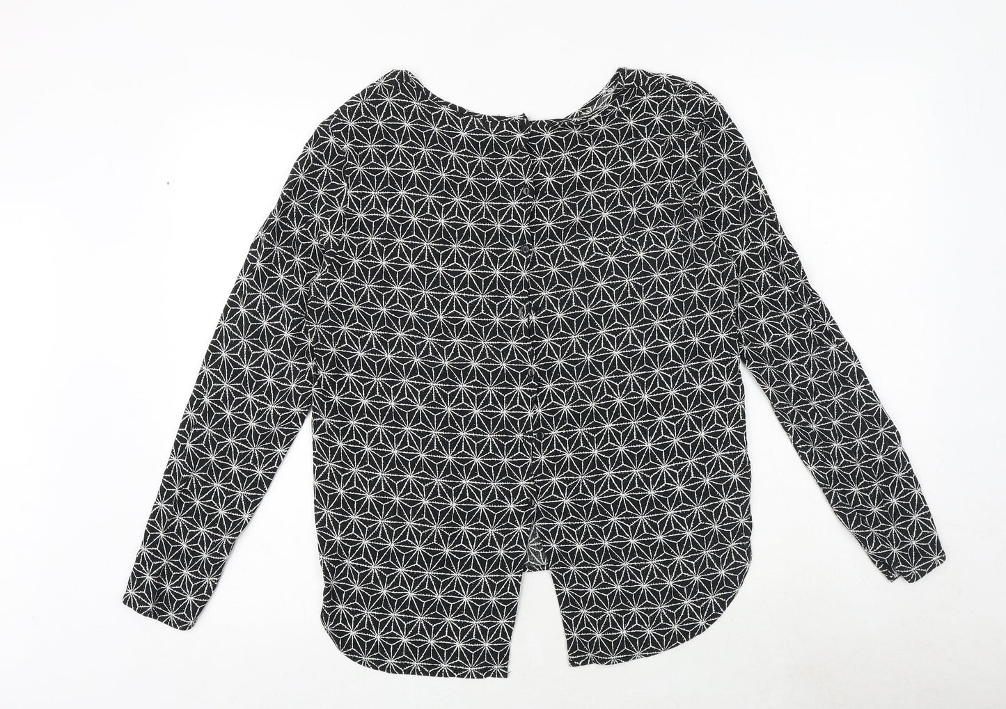 H&M Womens Black Geometric Viscose Basic Blouse Size 8 Round Neck
