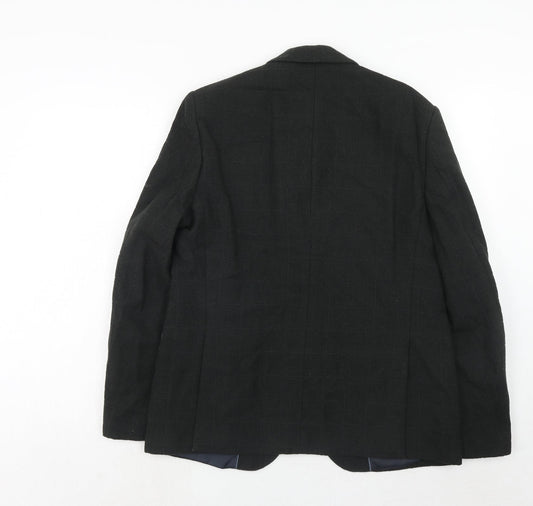 Marks and Spencer Mens Black Check Wool Jacket Blazer Size 40 Regular