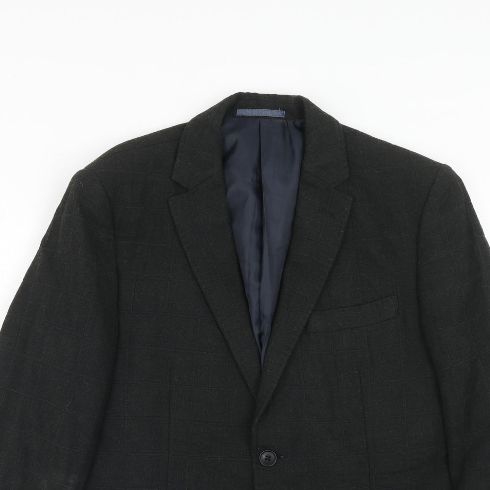 Marks and Spencer Mens Black Check Wool Jacket Blazer Size 40 Regular