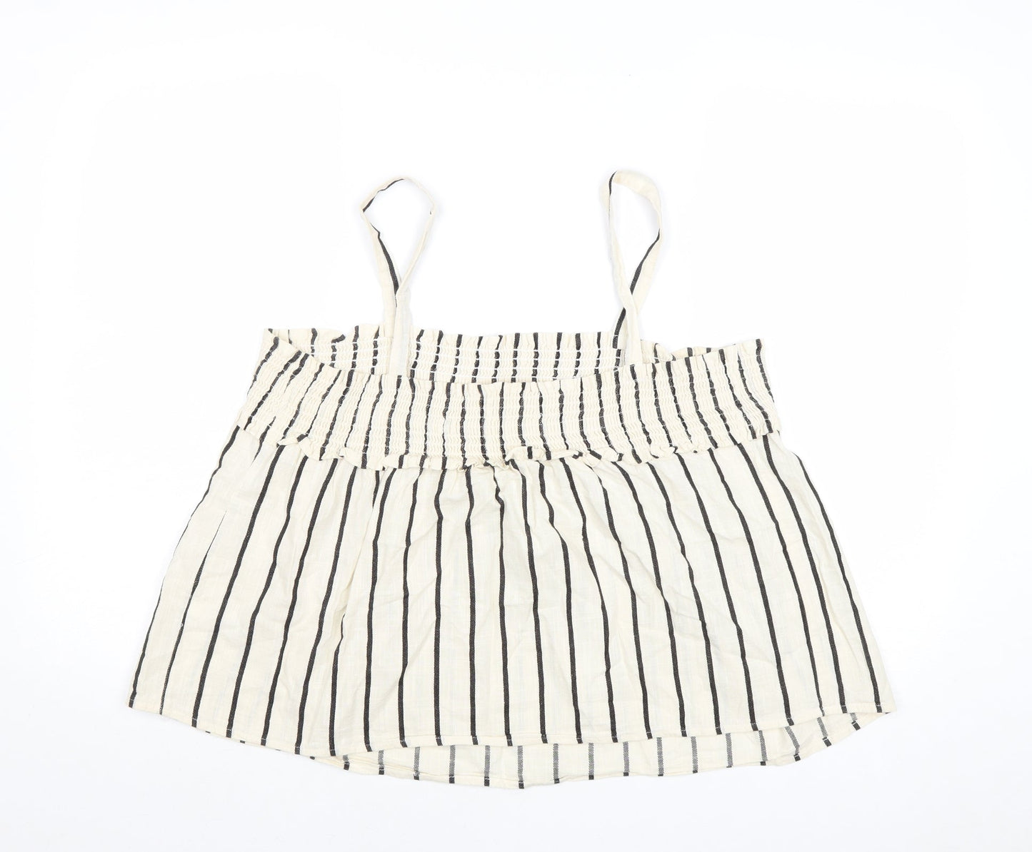 NEXT Womens Ivory Striped Cotton Cropped Tank Size 14 Square Neck
