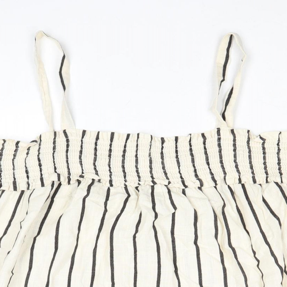 NEXT Womens Ivory Striped Cotton Cropped Tank Size 14 Square Neck