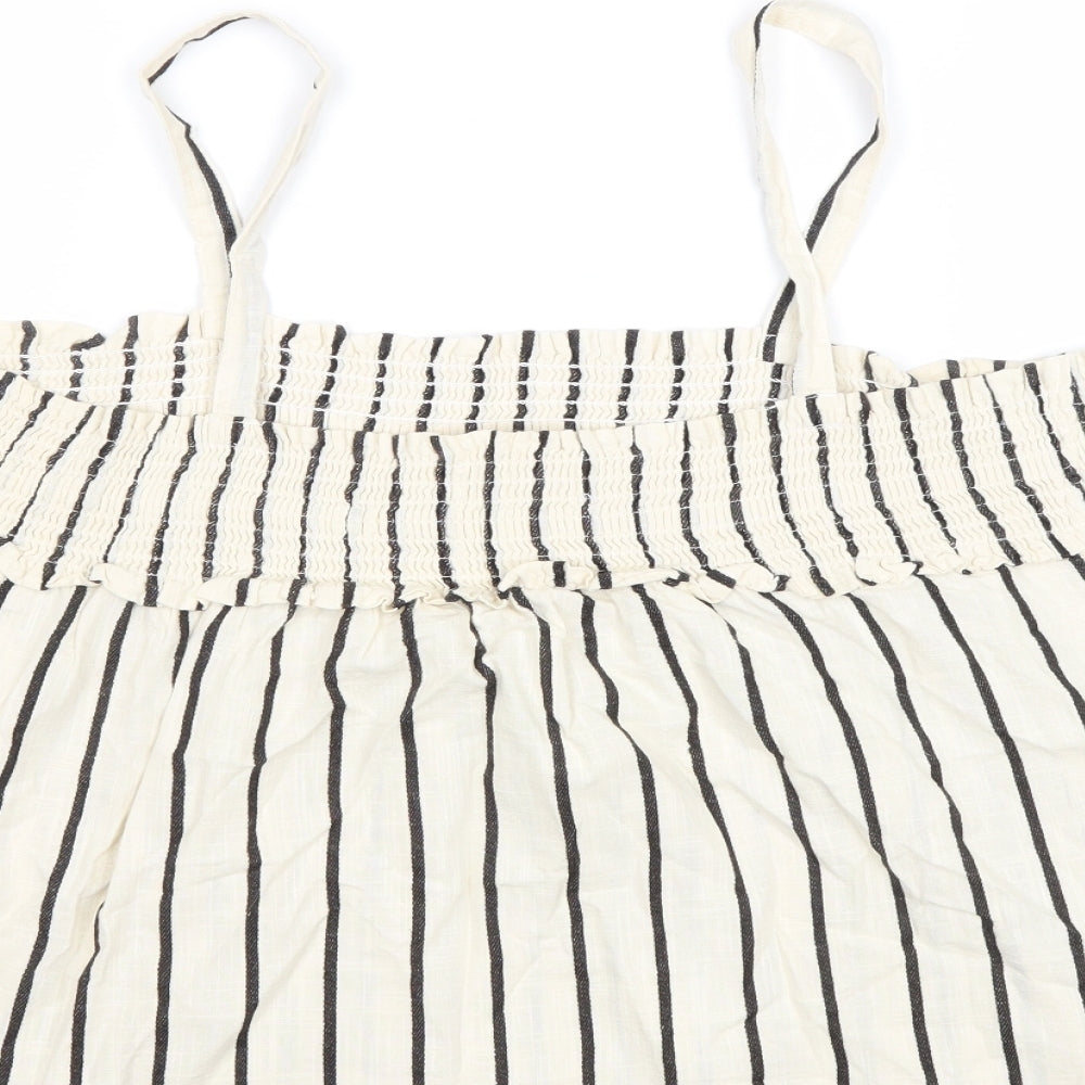 NEXT Womens Ivory Striped Cotton Cropped Tank Size 14 Square Neck