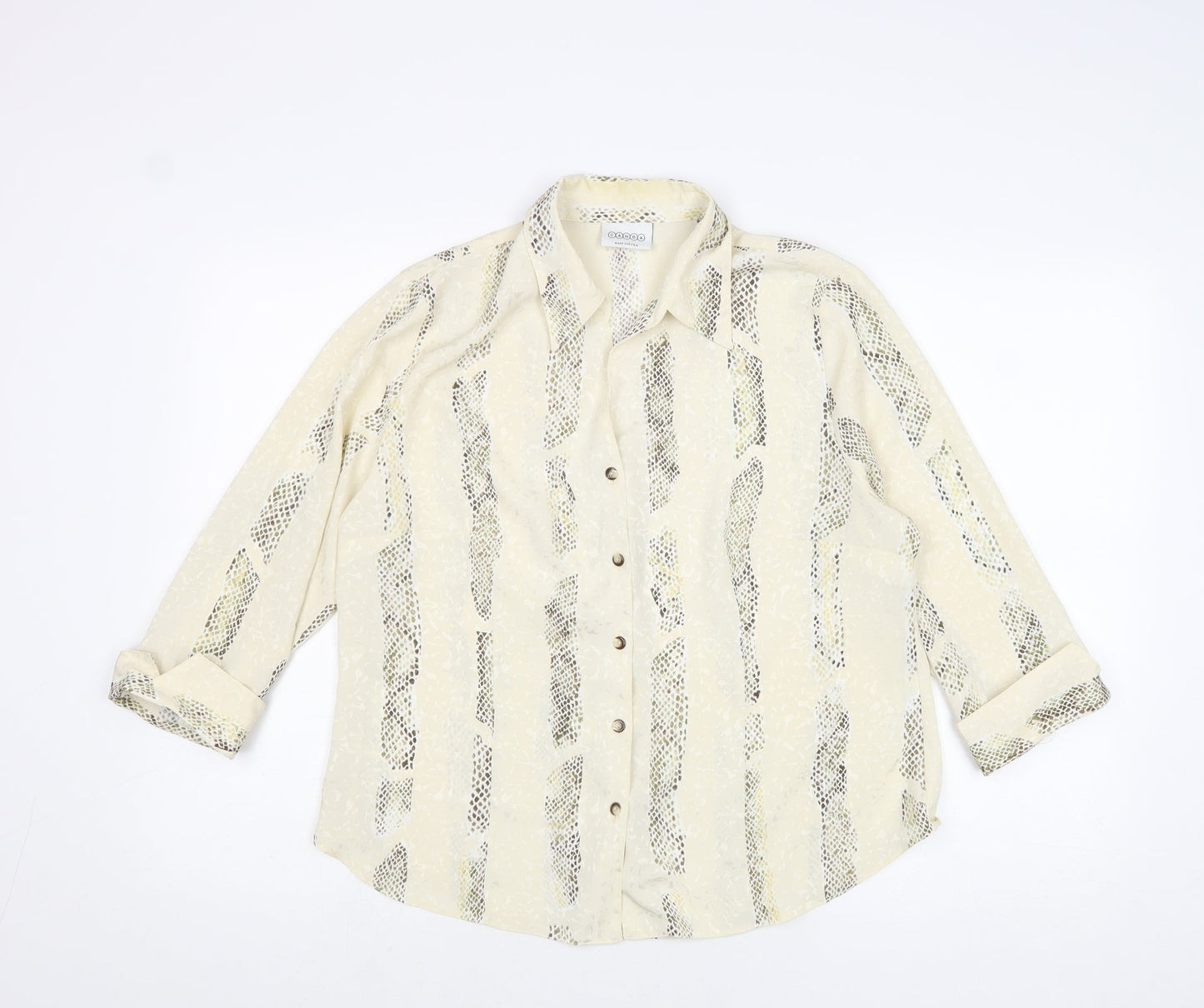 Canda Womens Ivory Animal Print Polyester Basic Button-Up Size 16 Collared - Snake Skin Print