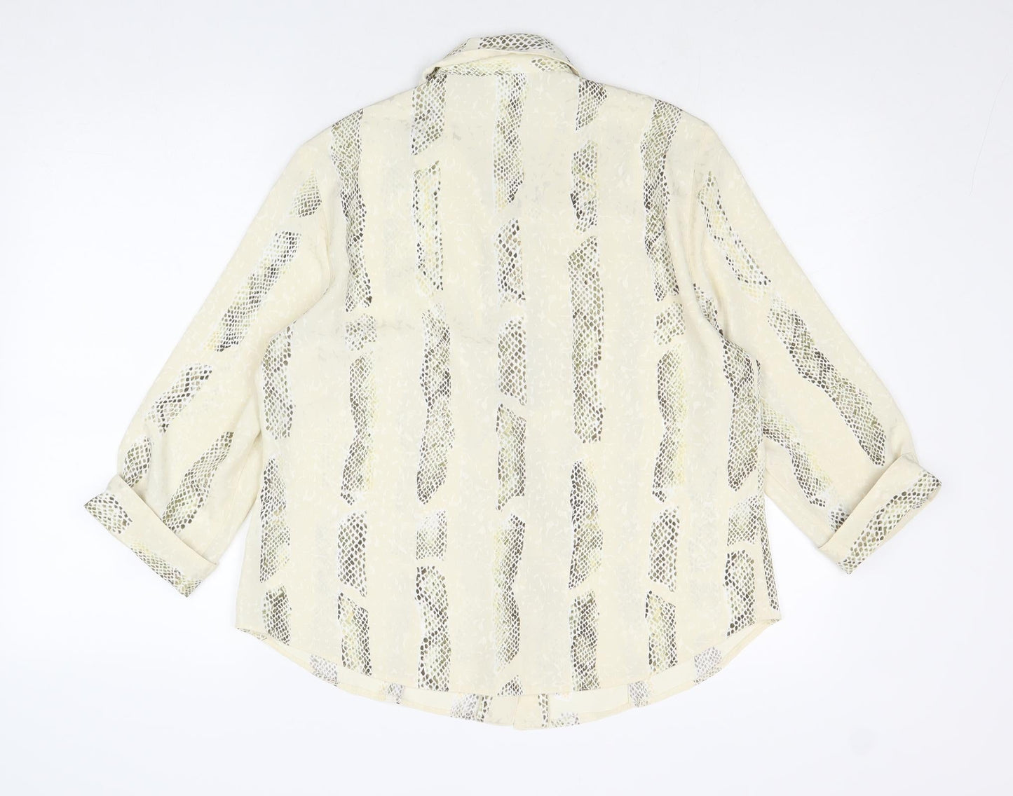 Canda Womens Ivory Animal Print Polyester Basic Button-Up Size 16 Collared - Snake Skin Print