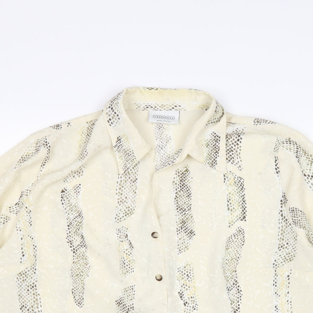 Canda Womens Ivory Animal Print Polyester Basic Button-Up Size 16 Collared - Snake Skin Print