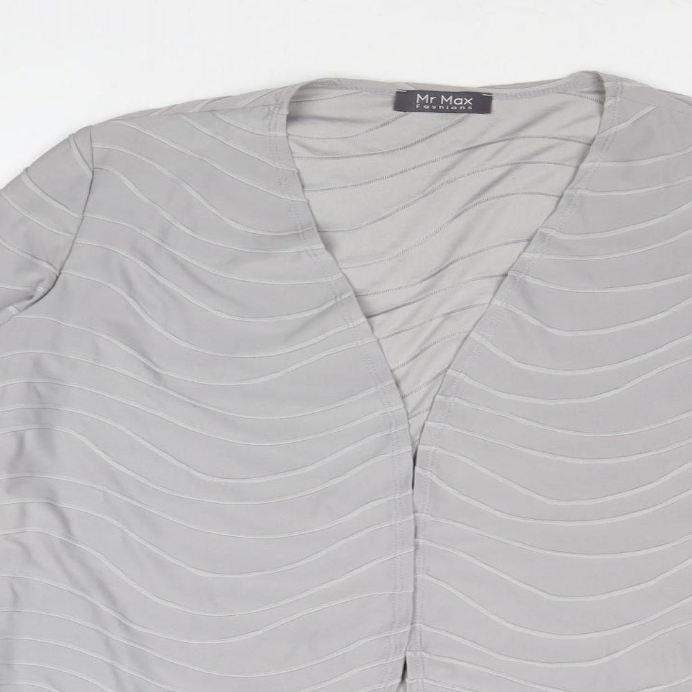 Mr Max Womens Grey V-Neck Geometric Polyester Cardigan Jumper Size L