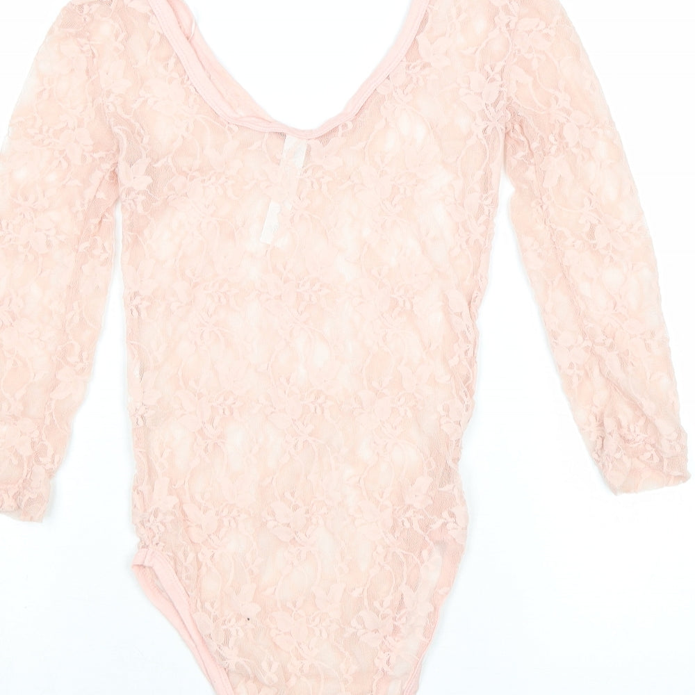 Boudoir Babe Womens Pink Polyester Bodysuit One-Piece Size 8 Snap