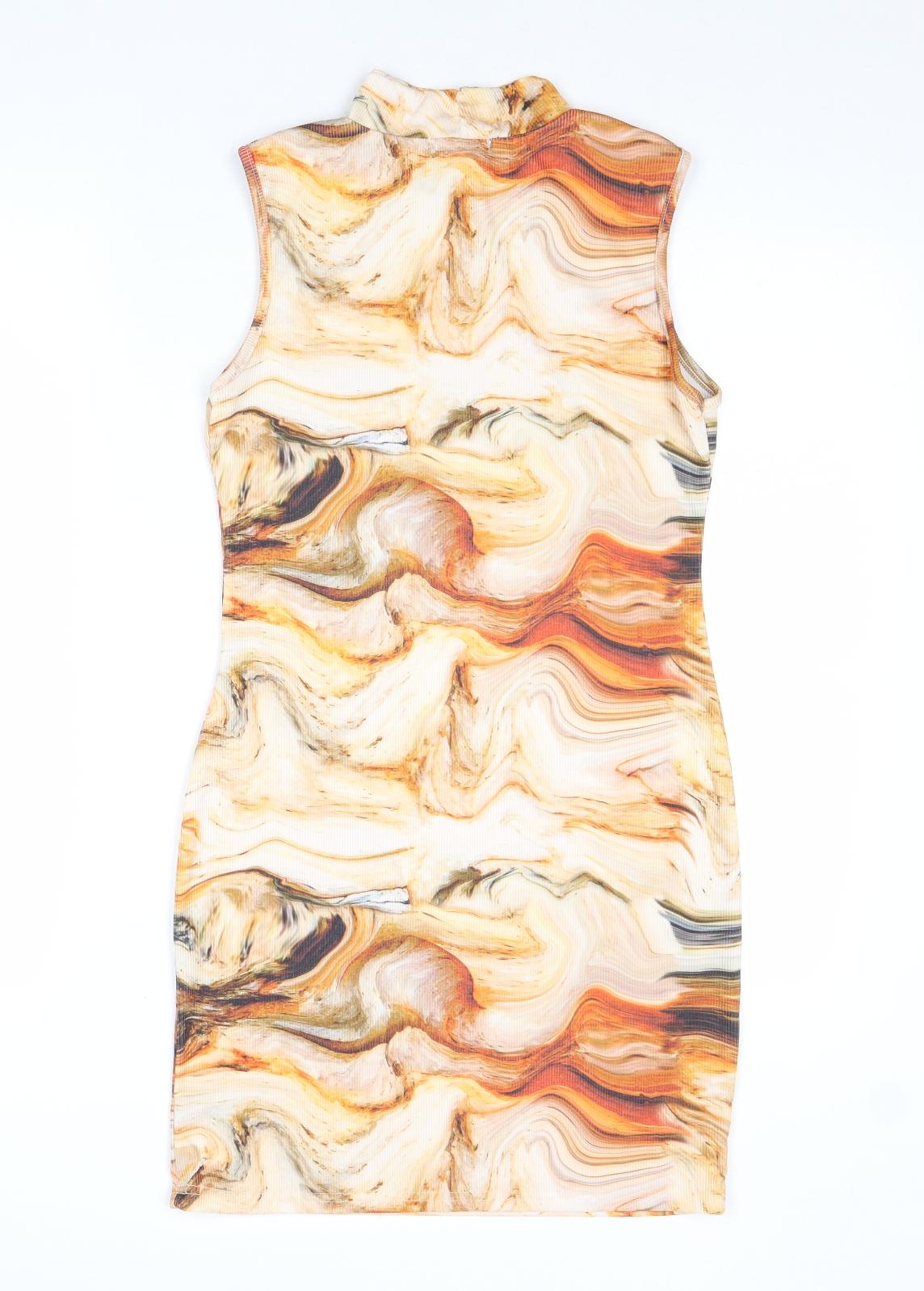 Stylewise Womens Multicoloured Geometric Polyester Bodycon Size 10 Mock Neck Pullover