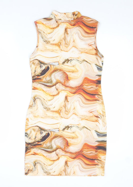 Stylewise Womens Multicoloured Geometric Polyester Bodycon Size 10 Mock Neck Pullover