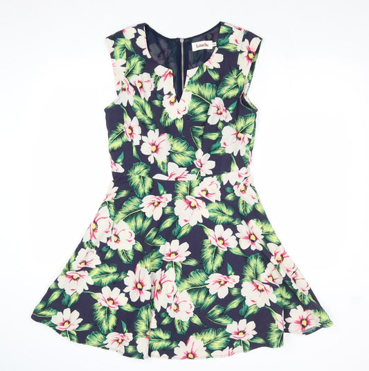 Louche Womens Multicoloured Floral Polyester Fit & Flare Size 12 V-Neck Zip