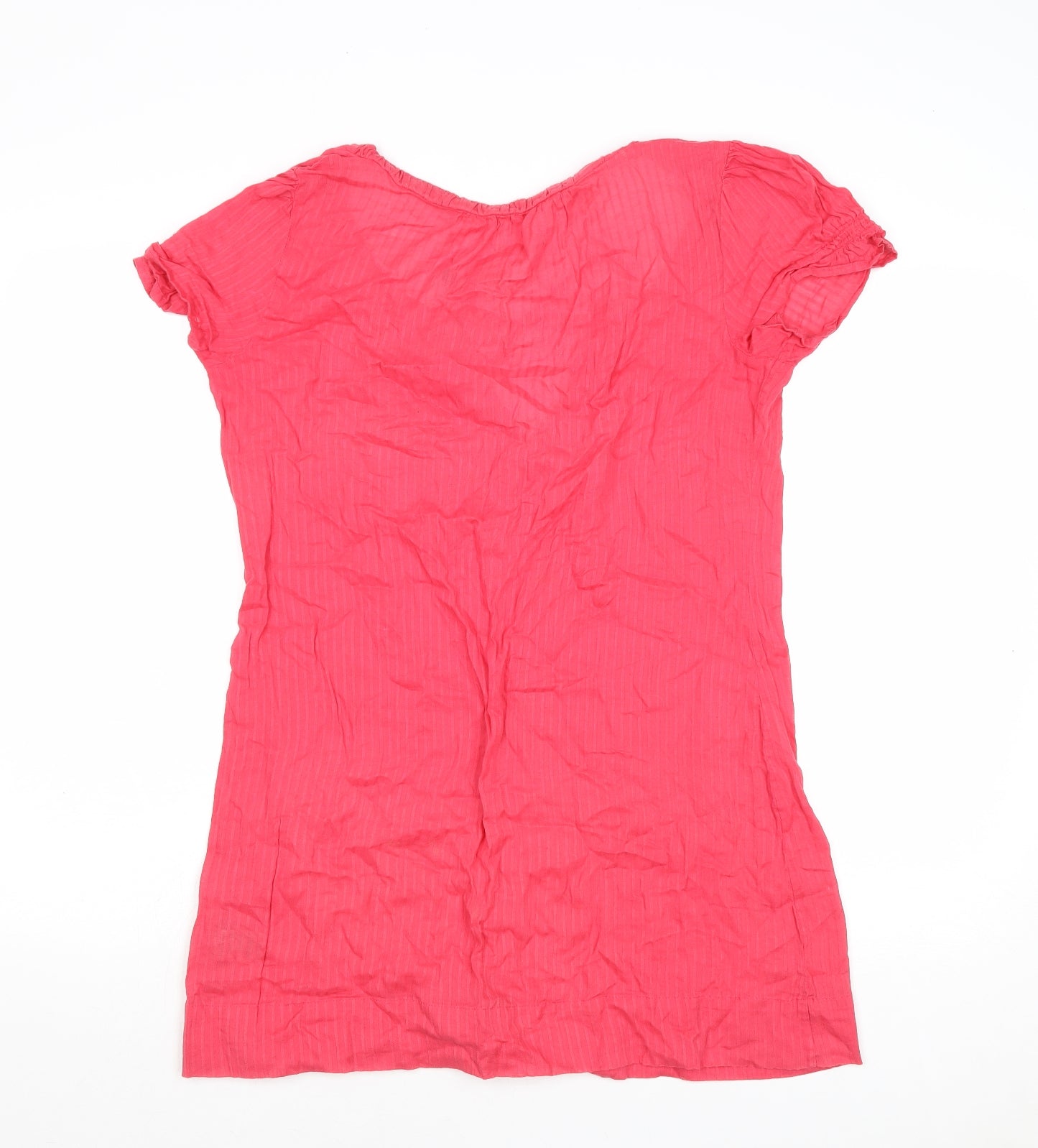 Marks and Spencer Womens Pink Striped Cotton Basic Blouse Size 10 Scoop Neck