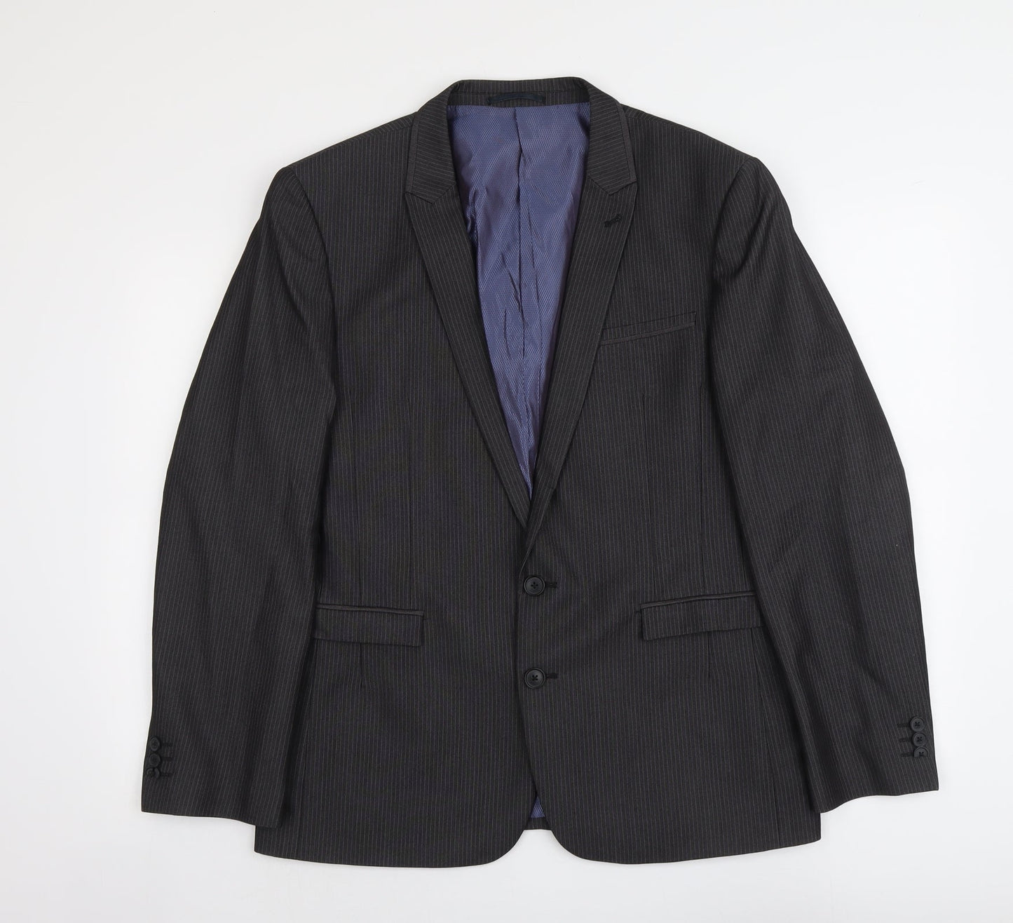 NEXT Mens Grey Striped Polyester Jacket Suit Jacket Size 42 Regular