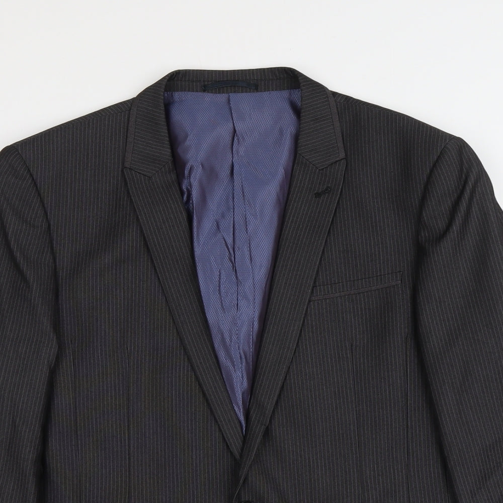 NEXT Mens Grey Striped Polyester Jacket Suit Jacket Size 42 Regular