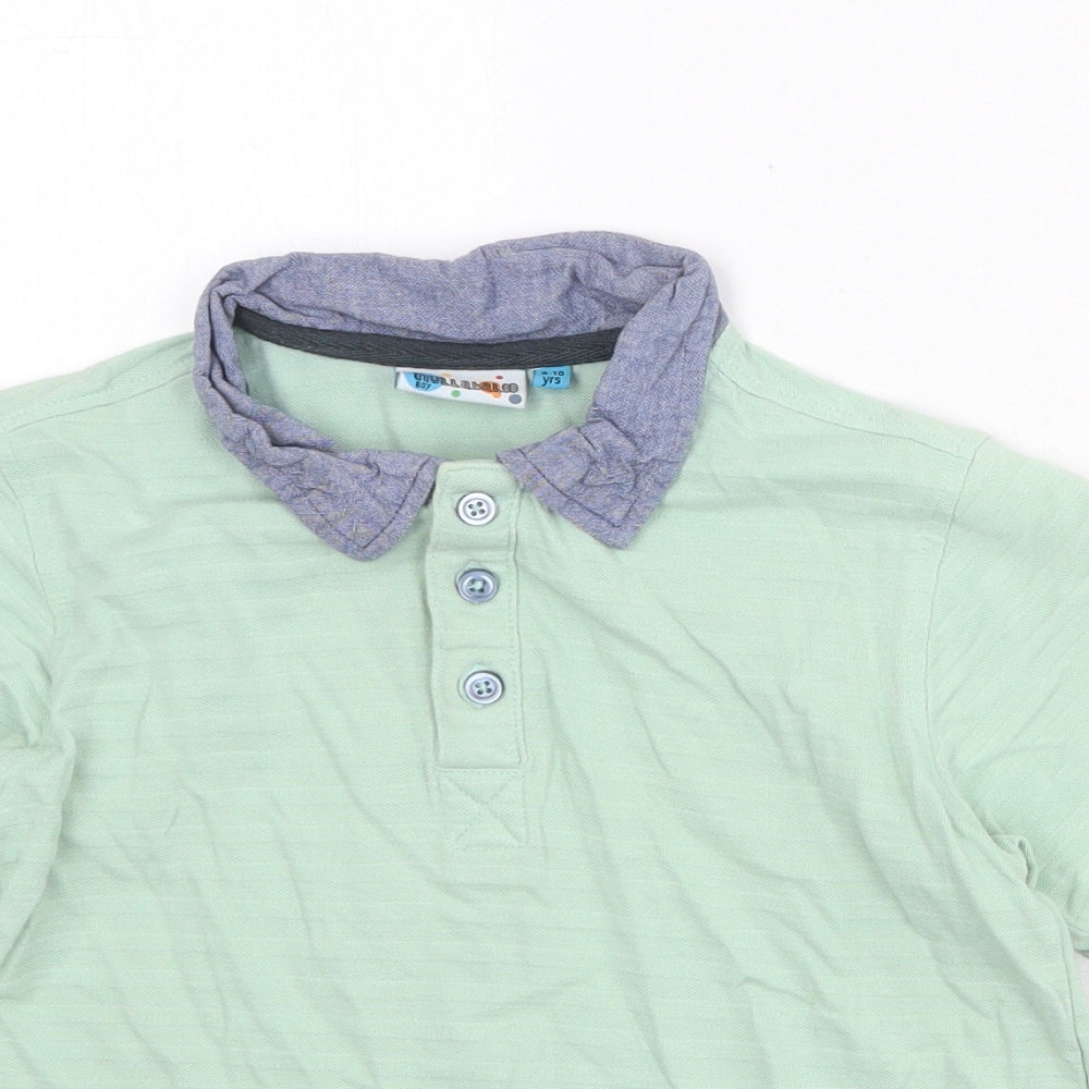 Hullabaloo Boys Green 100% Cotton Pullover Polo Size 9-10 Years Collared Button