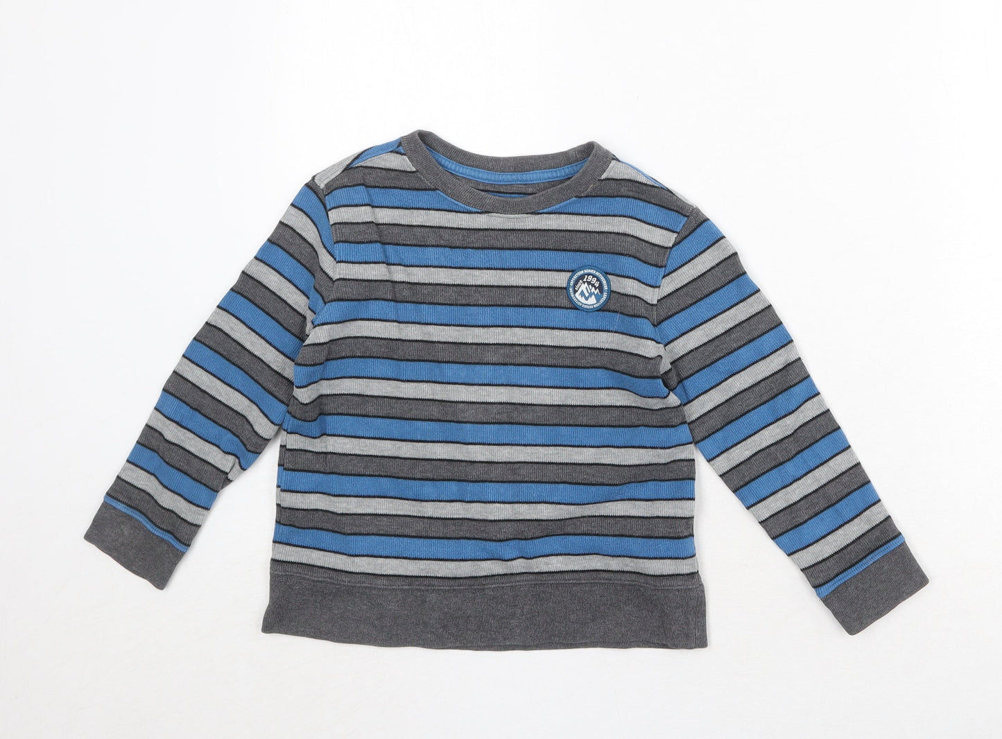 Old Navy Boys Grey Round Neck Striped 100% Cotton Pullover Jumper Size XS Pullover