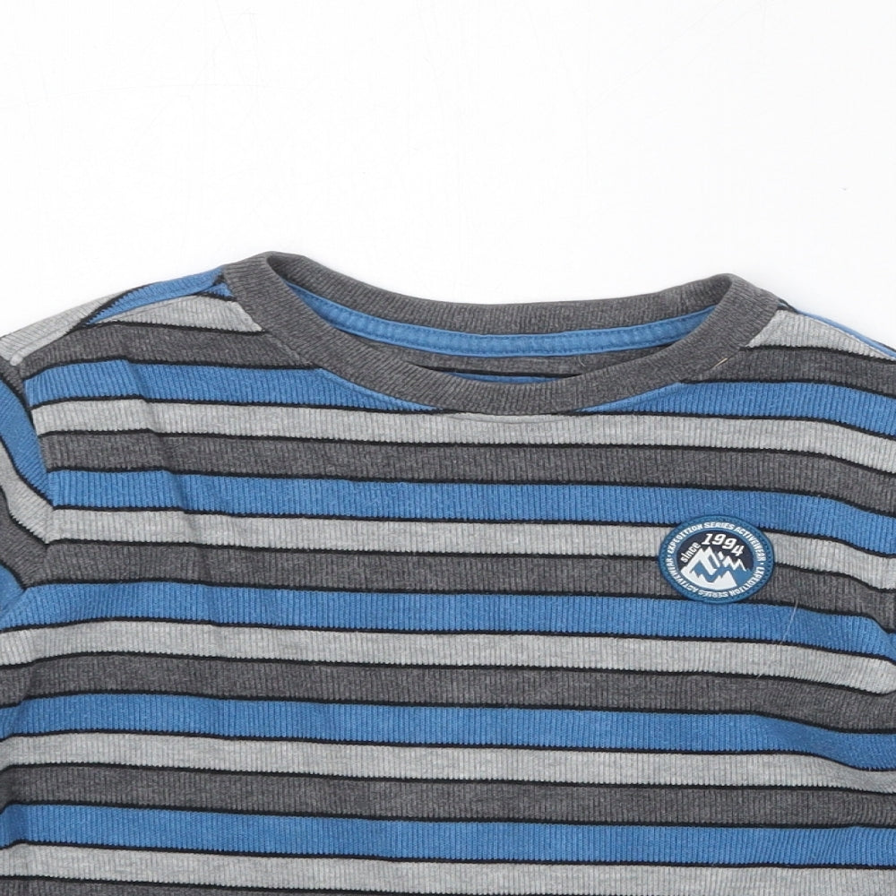 Old Navy Boys Grey Round Neck Striped 100% Cotton Pullover Jumper Size XS Pullover