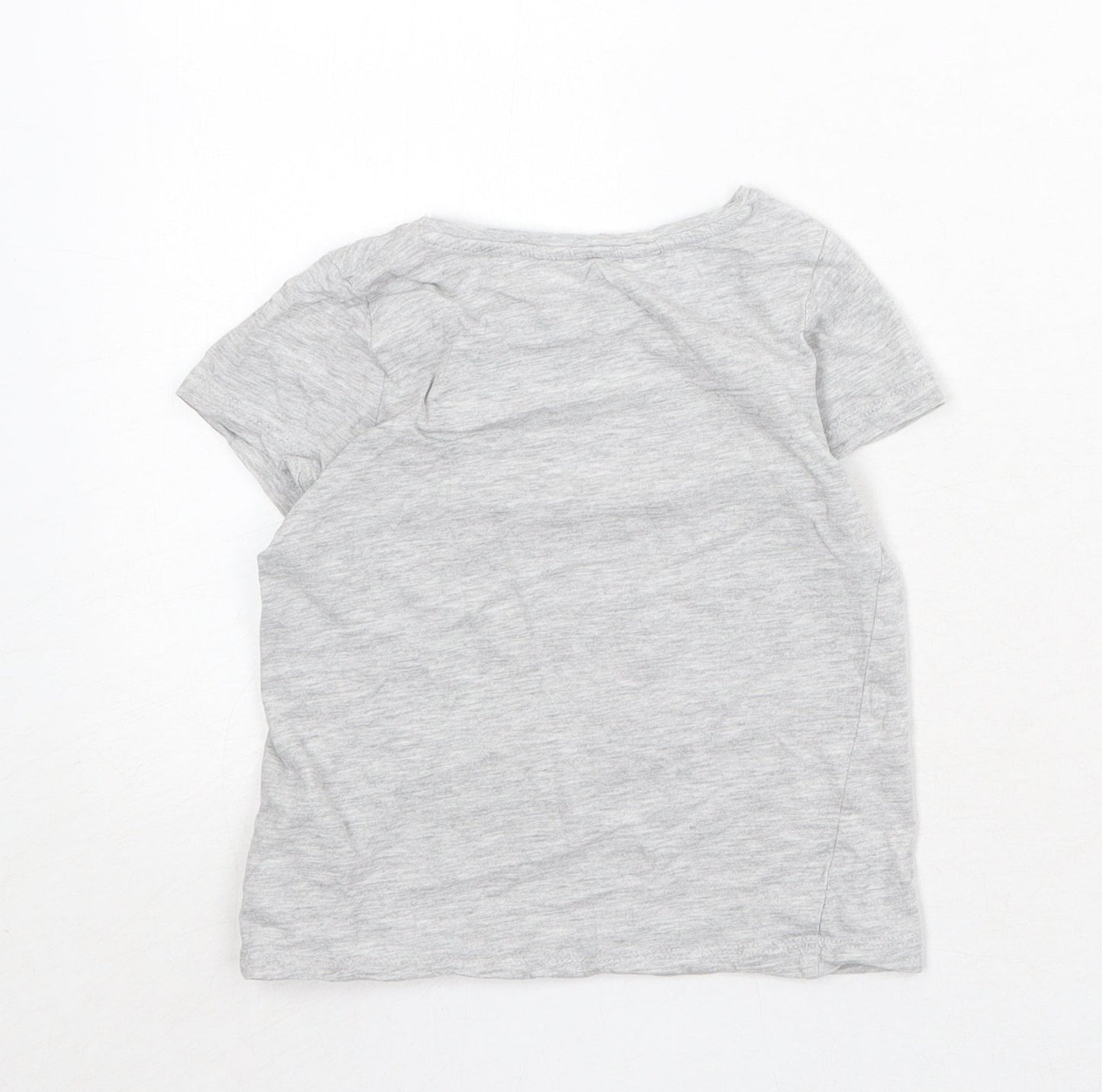 H&M Girls Grey Cotton Basic T-Shirt Size 4-5 Years Round Neck Pullover - Baby Tiger, Size 4-6