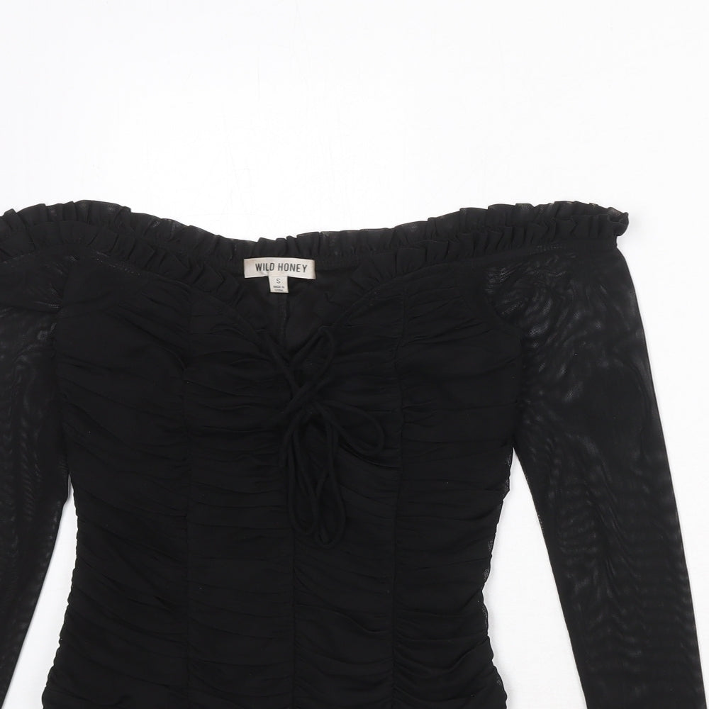 Wild Honey Womens Black Polyester Bodysuit One-Piece Size S Snap