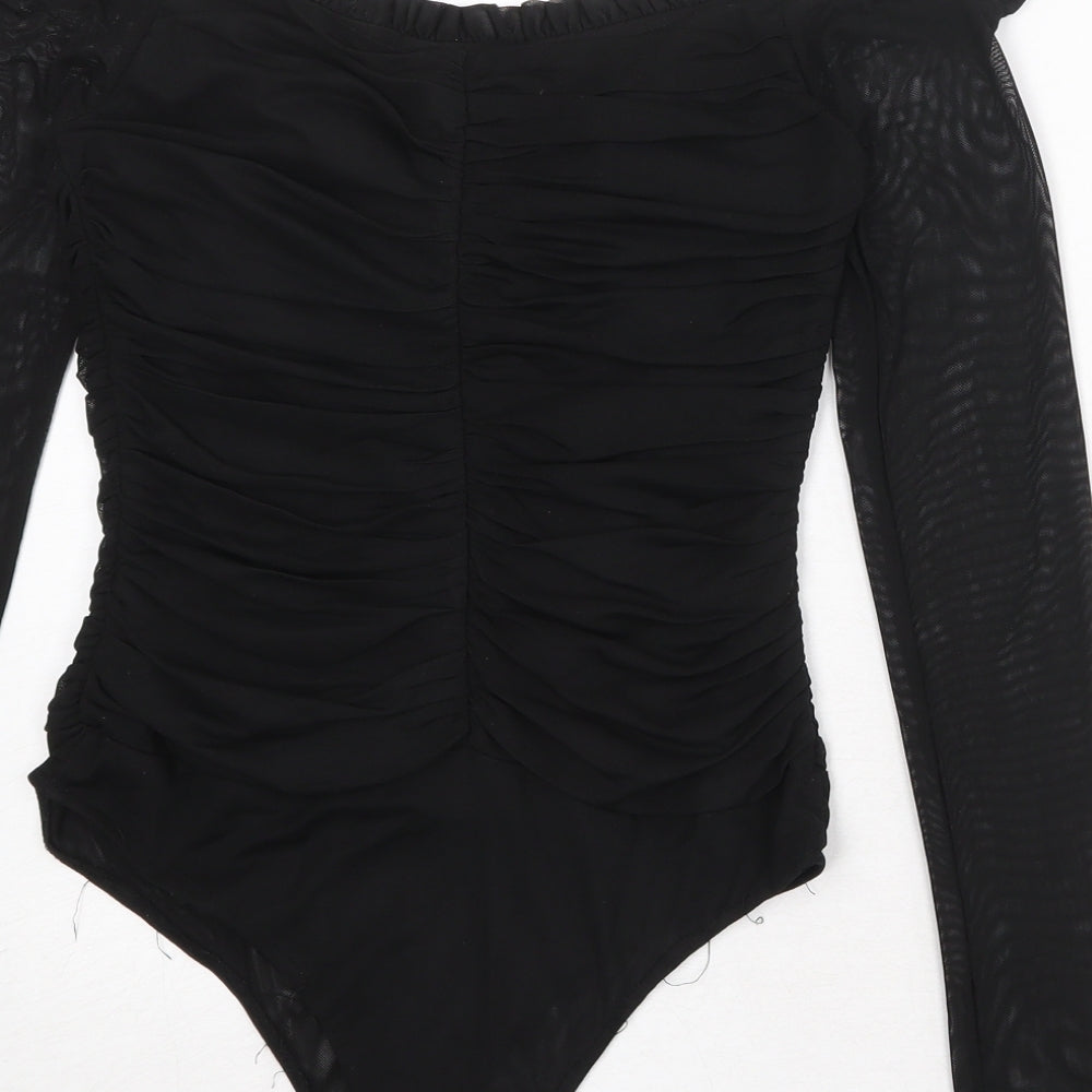 Wild Honey Womens Black Polyester Bodysuit One-Piece Size S Snap