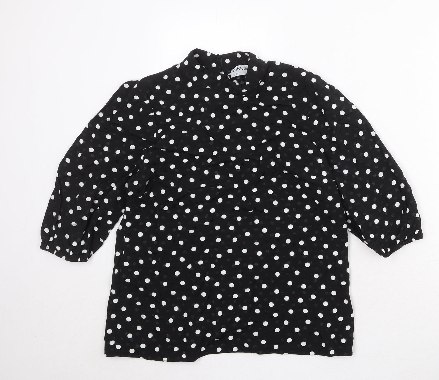 Nikka Womens Black Polka Dot Viscose Basic Blouse Size 12 Round Neck