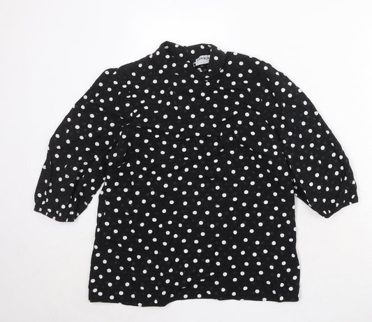 Nikka Womens Black Polka Dot Viscose Basic Blouse Size 12 Round Neck