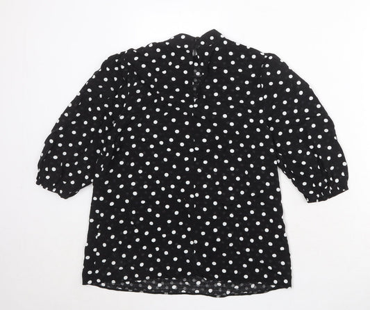Nikka Womens Black Polka Dot Viscose Basic Blouse Size 12 Round Neck