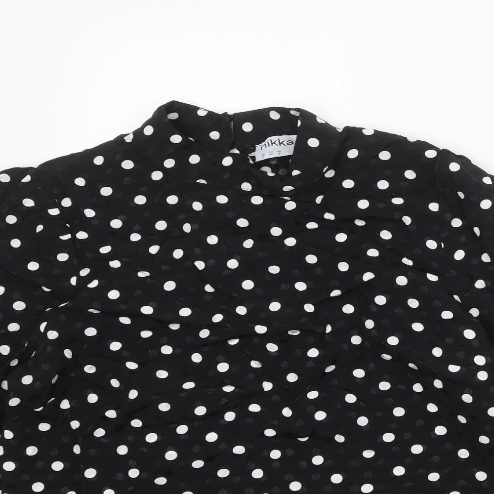 Nikka Womens Black Polka Dot Viscose Basic Blouse Size 12 Round Neck