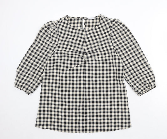 Mammalicious Womens Black Check Polyester Basic Blouse Size S Boat Neck
