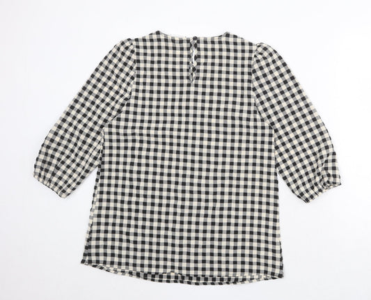 Mammalicious Womens Black Check Polyester Basic Blouse Size S Boat Neck