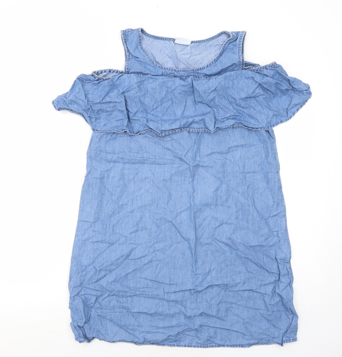 Villa Womens Blue Cotton A-Line Size 10 Round Neck Pullover - Cold Shoulder