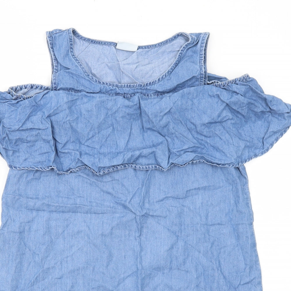 Villa Womens Blue Cotton A-Line Size 10 Round Neck Pullover - Cold Shoulder