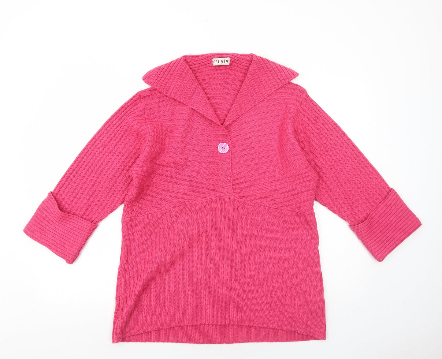 Celaia Womens Pink Collared Acrylic Pullover Jumper Size 18