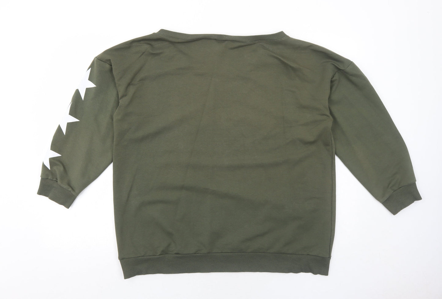 Jenerique Womens Green Cotton Pullover Sweatshirt Size 14 Pullover - Star Detail