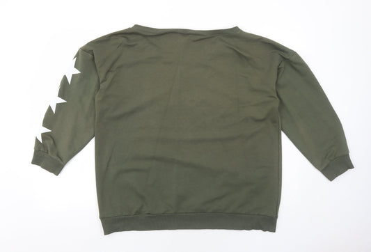 Jenerique Womens Green Cotton Pullover Sweatshirt Size 14 Pullover - Star Detail