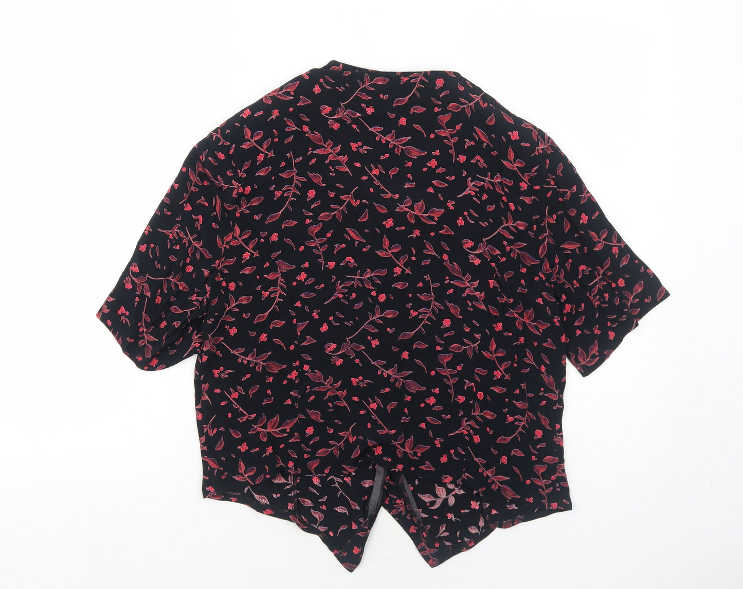 Nightingales Womens Black Geometric Viscose Basic Button-Up Size 14 V-Neck - Leaf Print