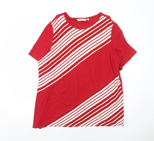 EWM Womens Red Striped Acrylic Basic T-Shirt Size 24 Round Neck