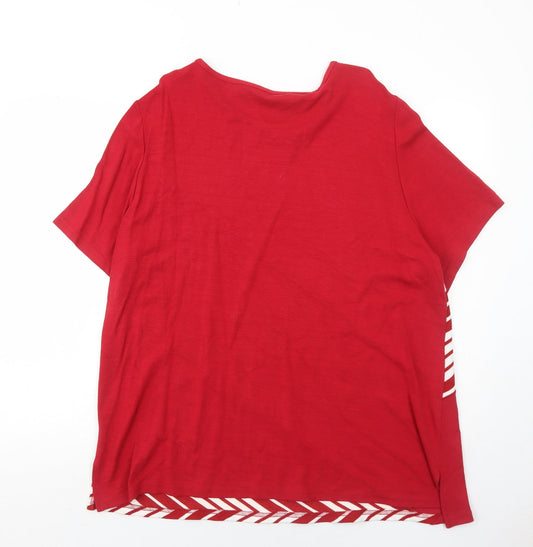 EWM Womens Red Striped Acrylic Basic T-Shirt Size 24 Round Neck