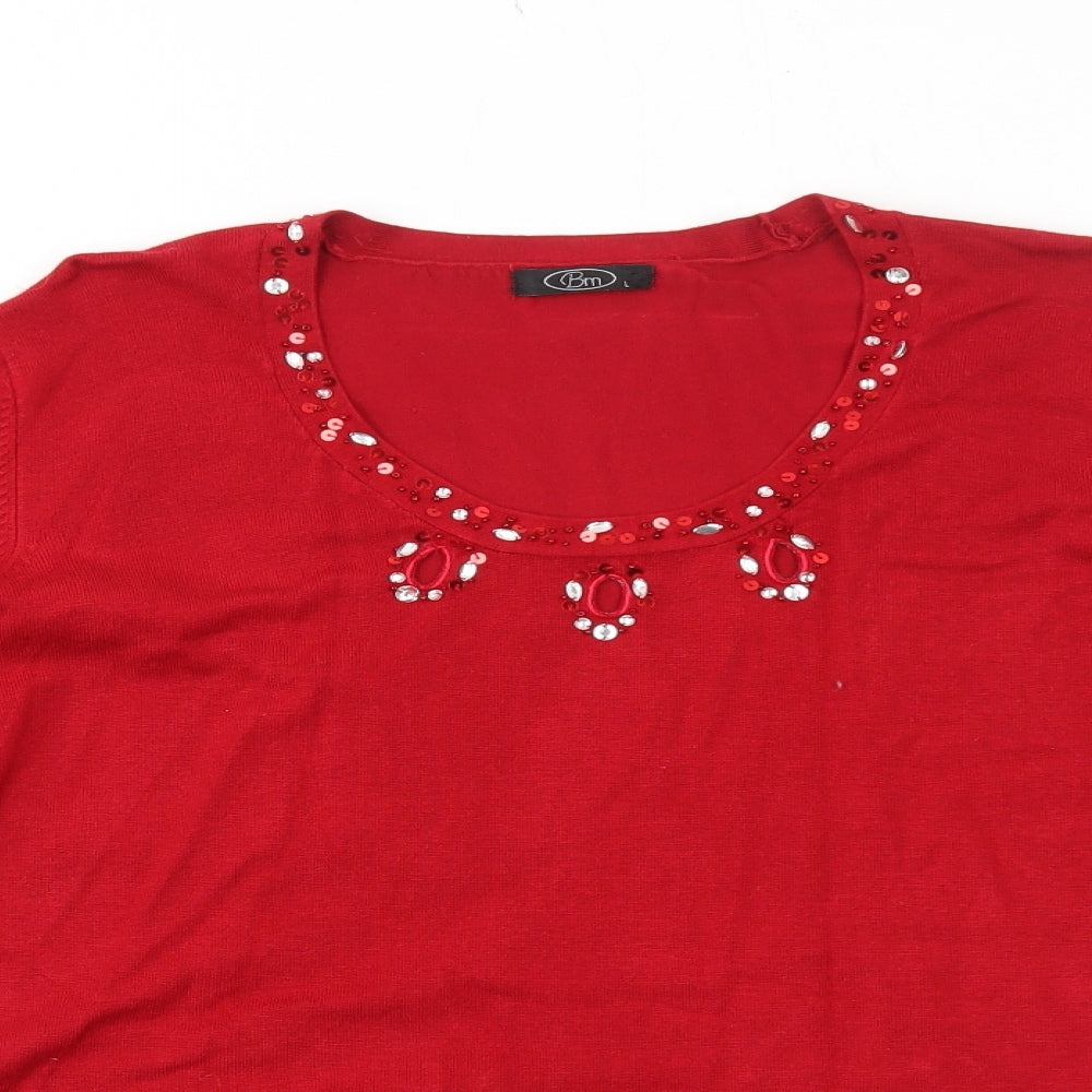 Bonmarché Womens Red Round Neck Viscose Pullover Jumper Size L