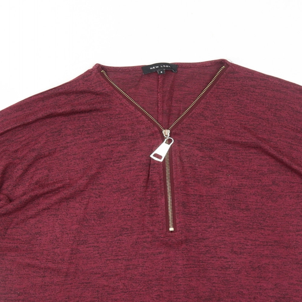 New Look Womens Red Viscose Basic T-Shirt Size S V-Neck