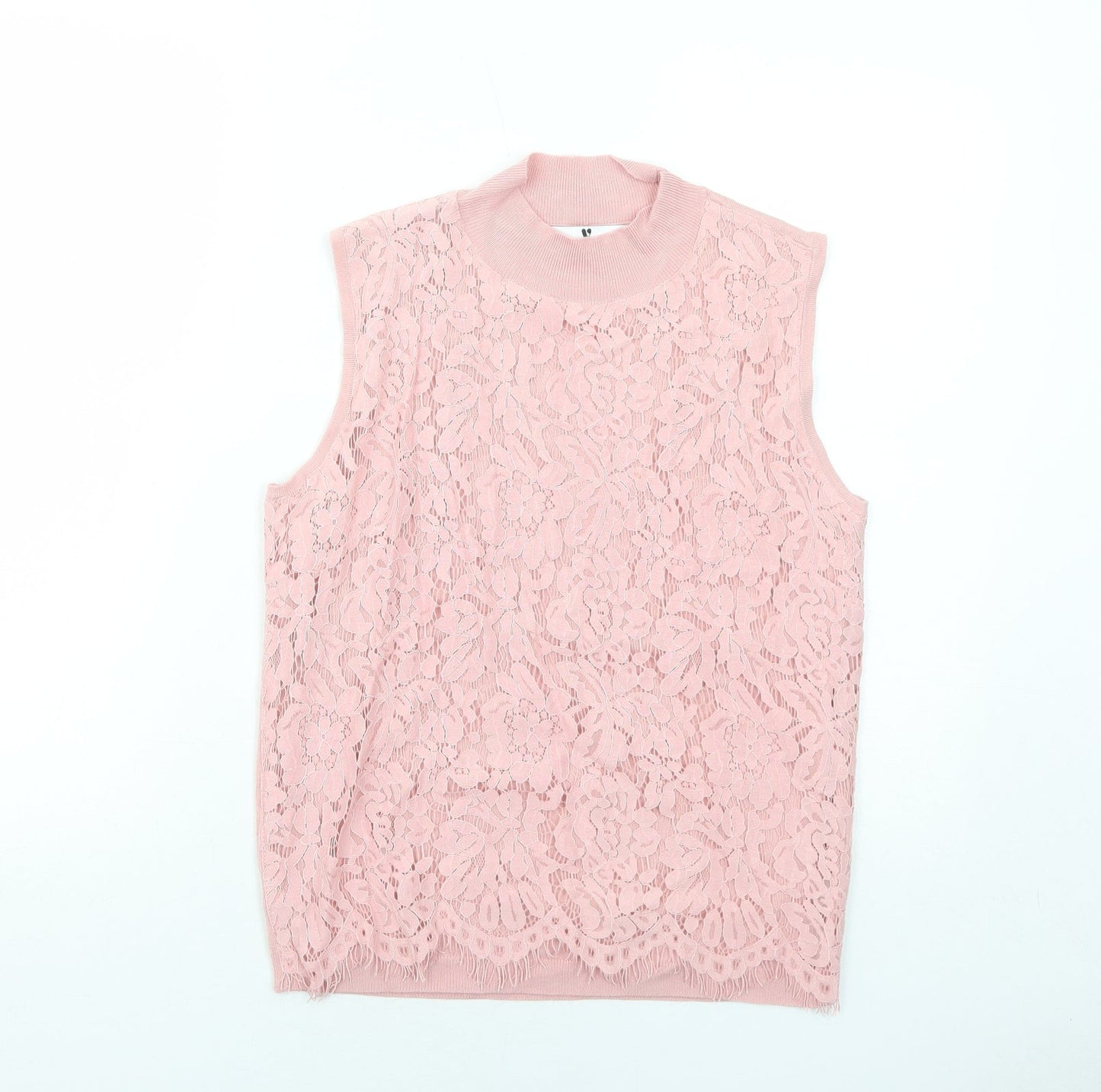 Very Womens Pink Mock Neck Viscose Vest Jumper Size 12 - Lace Overlay
