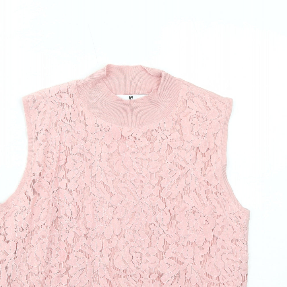 Very Womens Pink Mock Neck Viscose Vest Jumper Size 12 - Lace Overlay