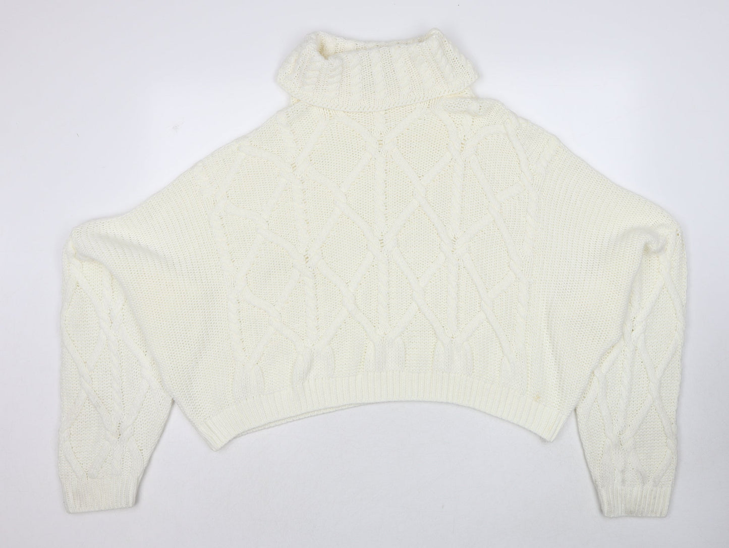 PRETTYLITTLETHING Womens White Roll Neck Acrylic Pullover Jumper Size 16