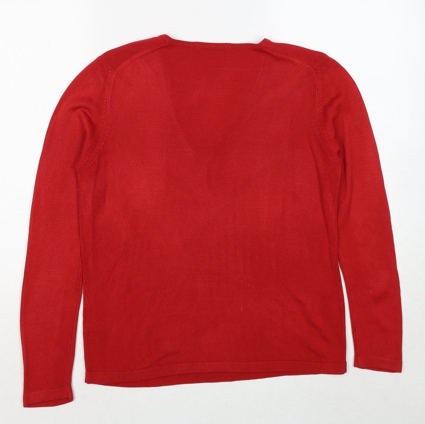 Marks and Spencer Womens Red V-Neck Acrylic Pullover Jumper Size 10