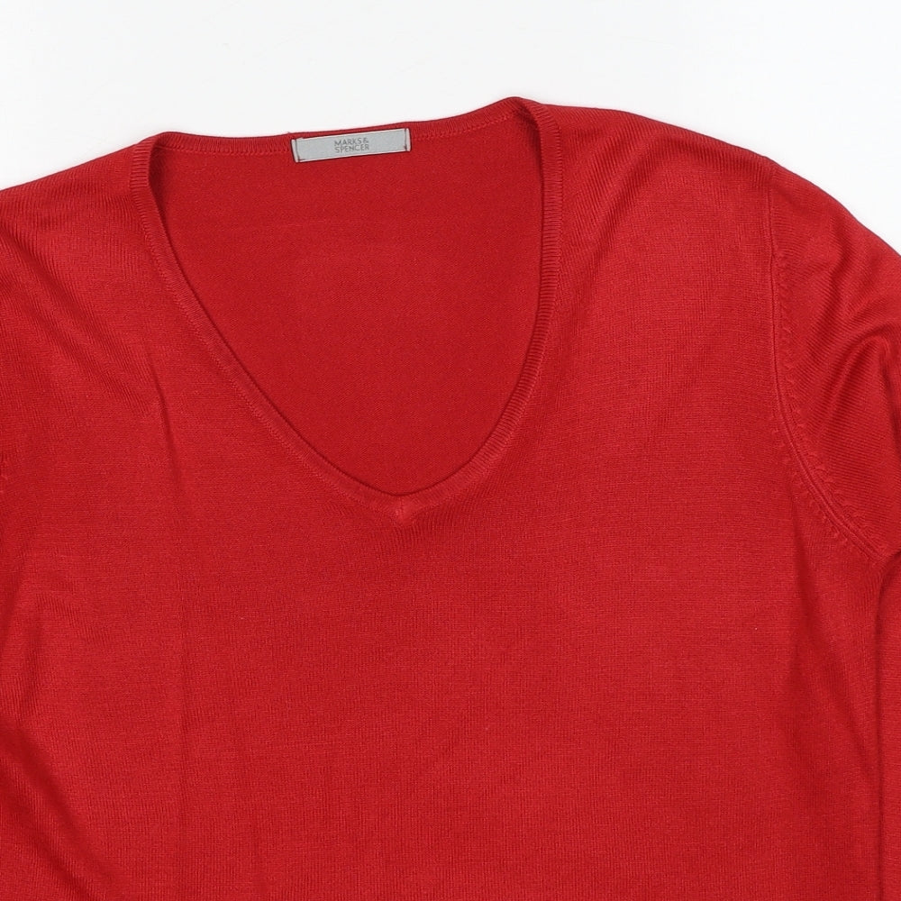 Marks and Spencer Womens Red V-Neck Acrylic Pullover Jumper Size 10