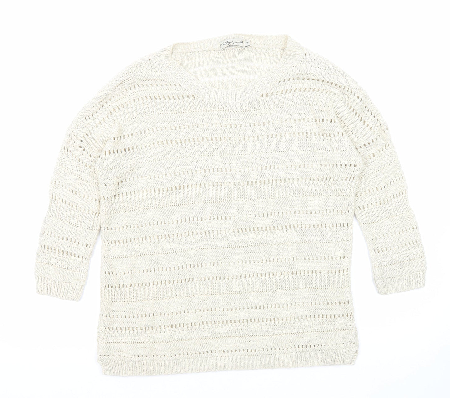 Knitty Noran Womens Beige Round Neck Acrylic Pullover Jumper Size M