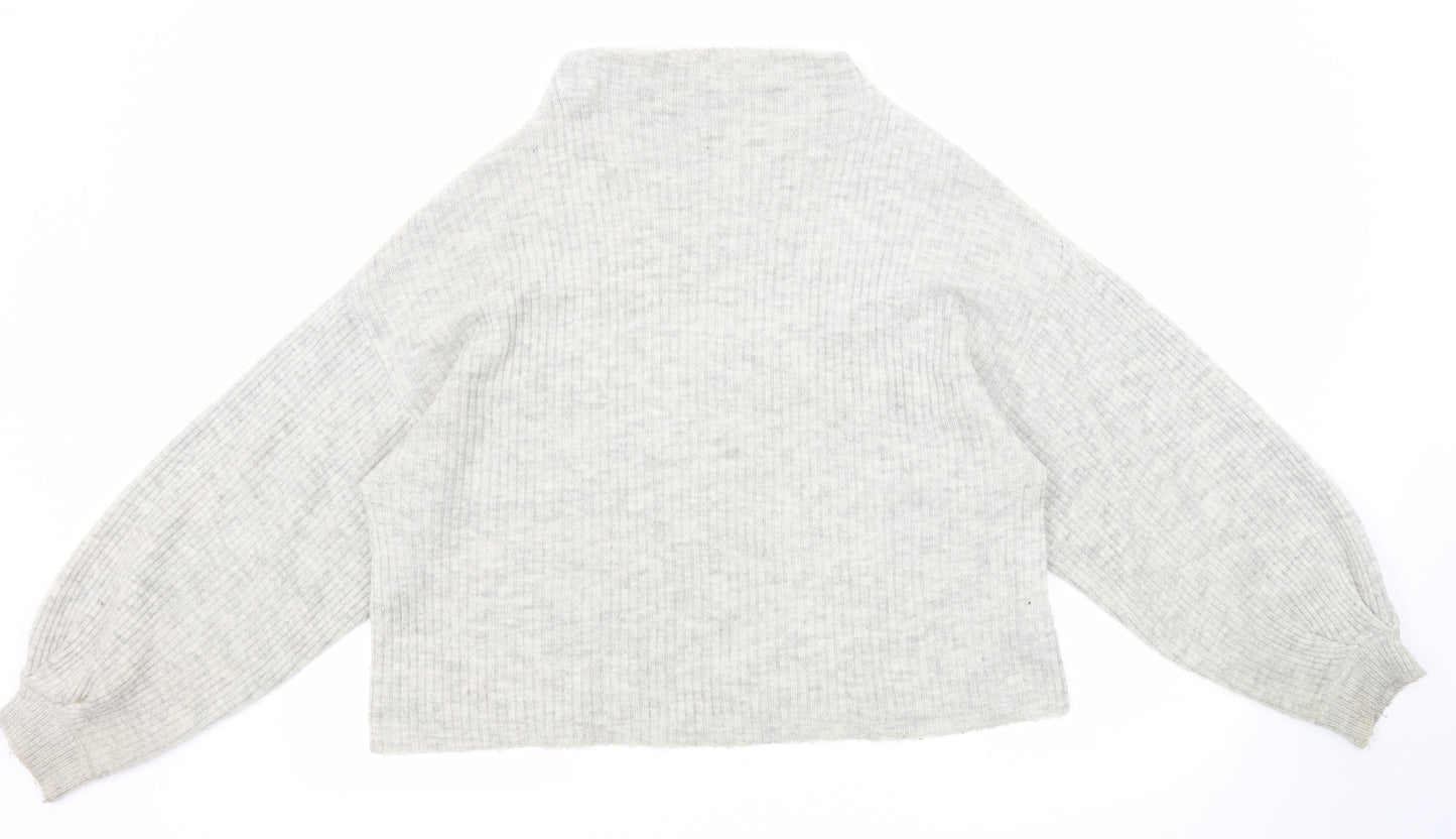 New Look Womens Grey Mock Neck Acrylic Pullover Jumper Size M