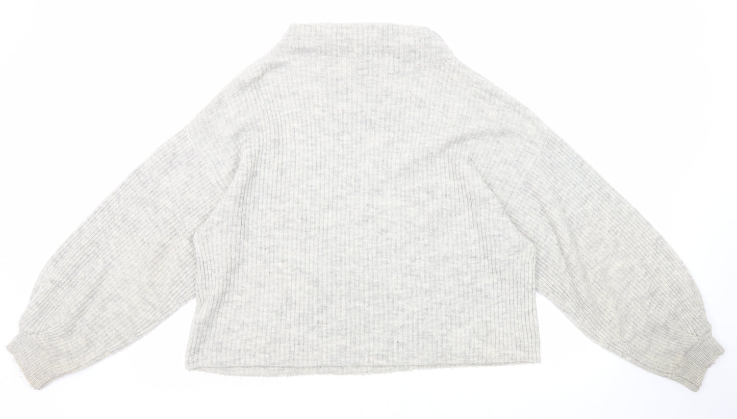 New Look Womens Grey Mock Neck Acrylic Pullover Jumper Size M