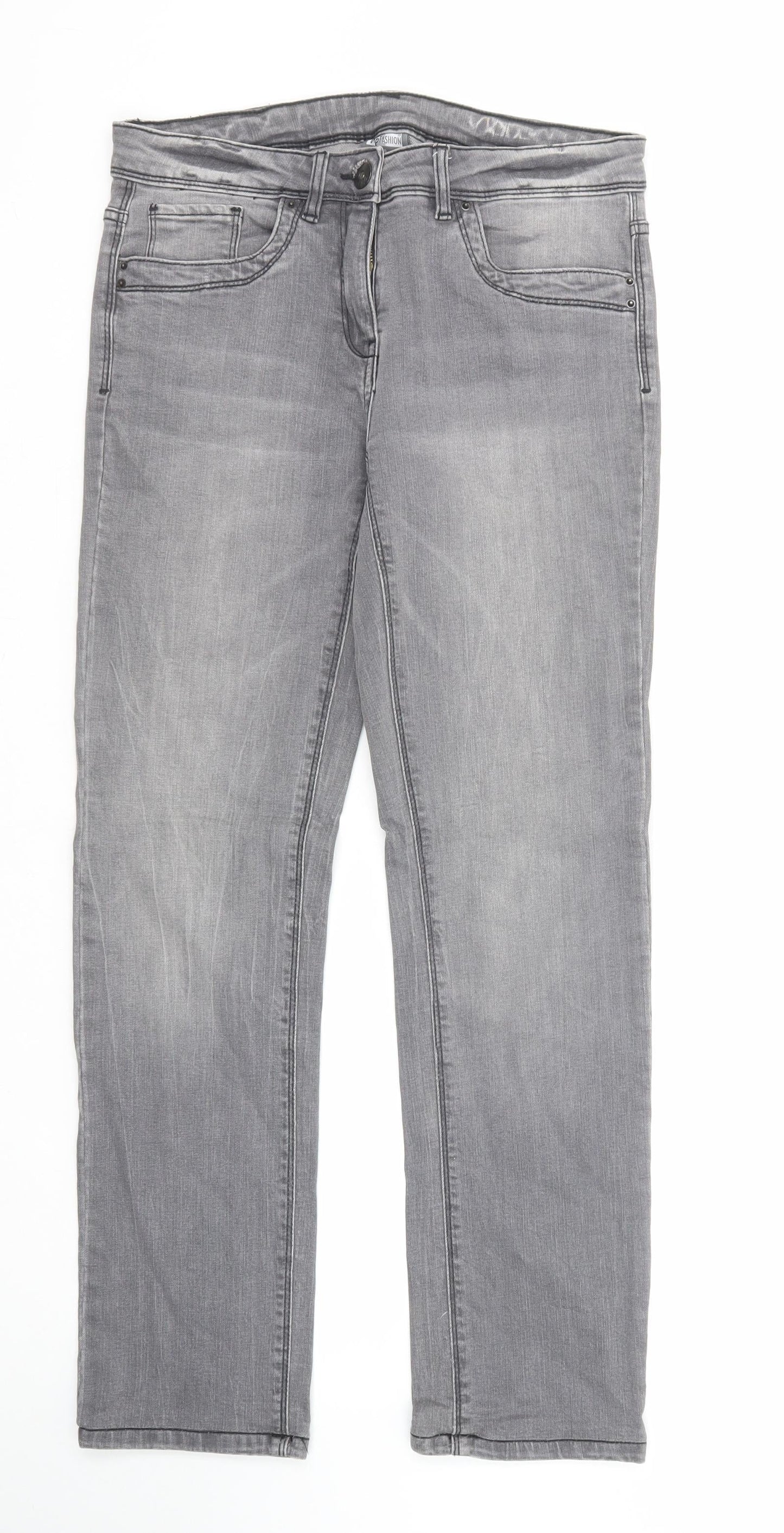 Up Fashion Womens Grey Cotton Straight Jeans Size 8 Regular Zip