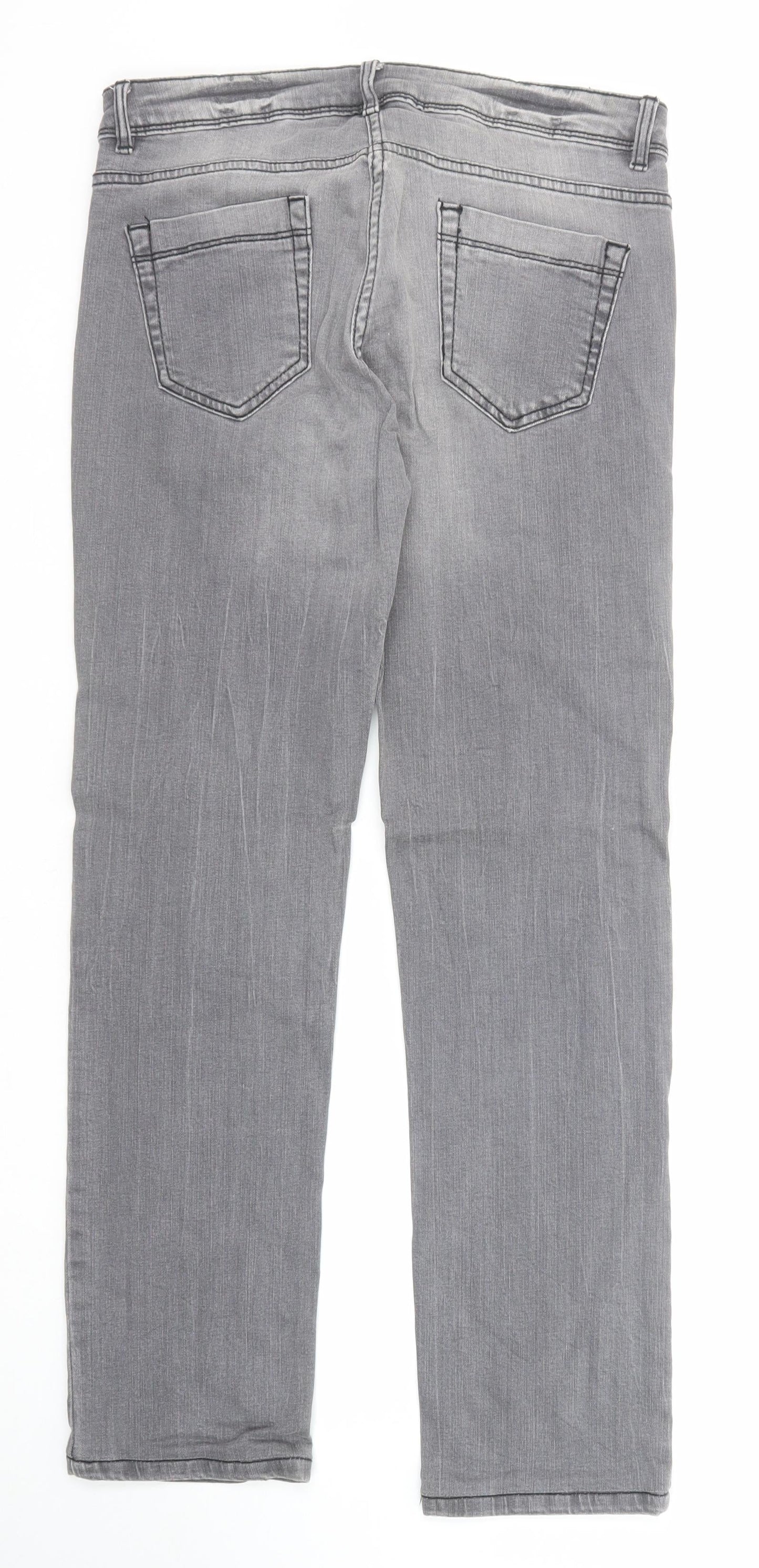 Up Fashion Womens Grey Cotton Straight Jeans Size 8 Regular Zip